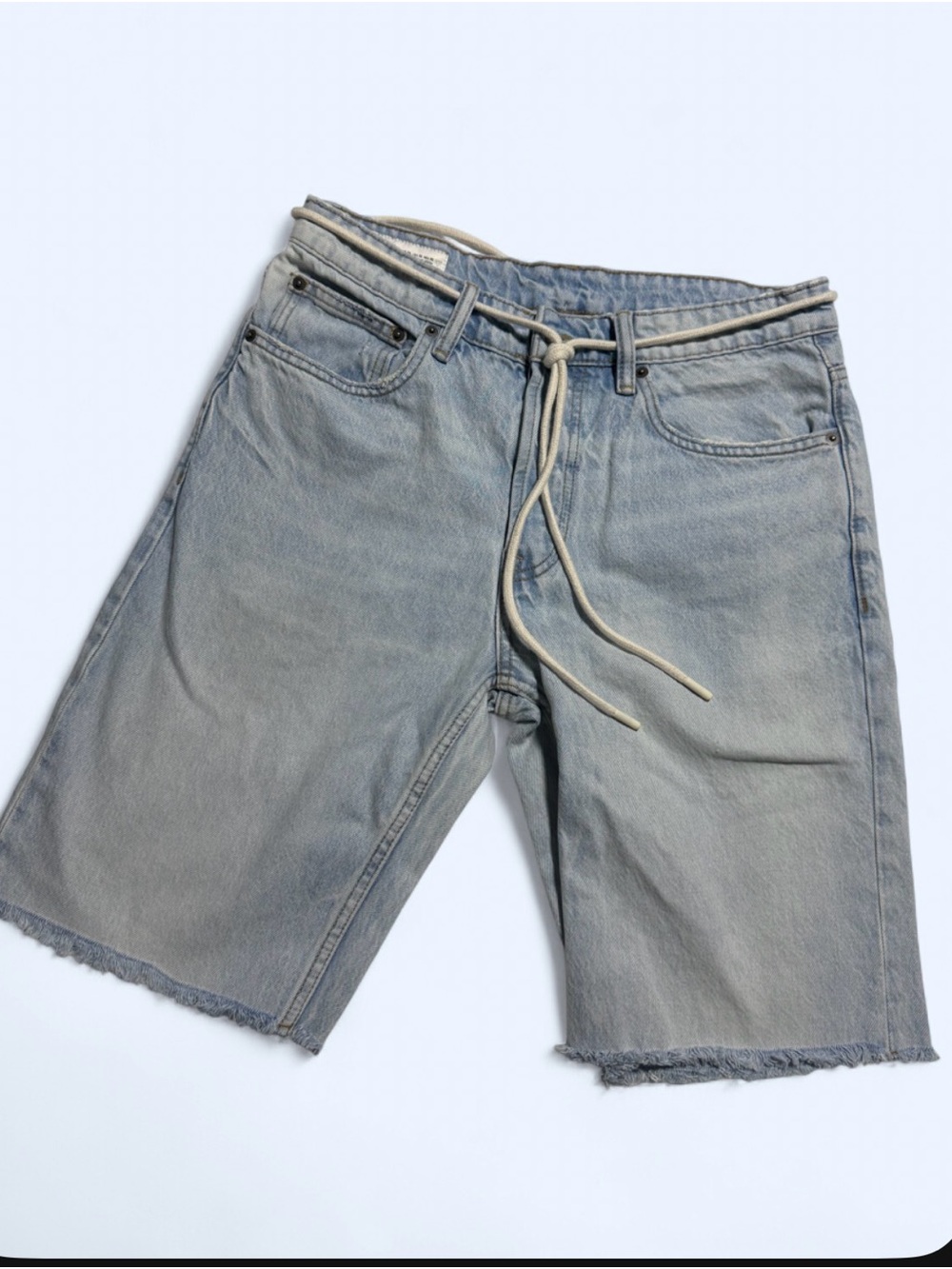 Zara Light Blue Washed Denim Shorts with Drawcord